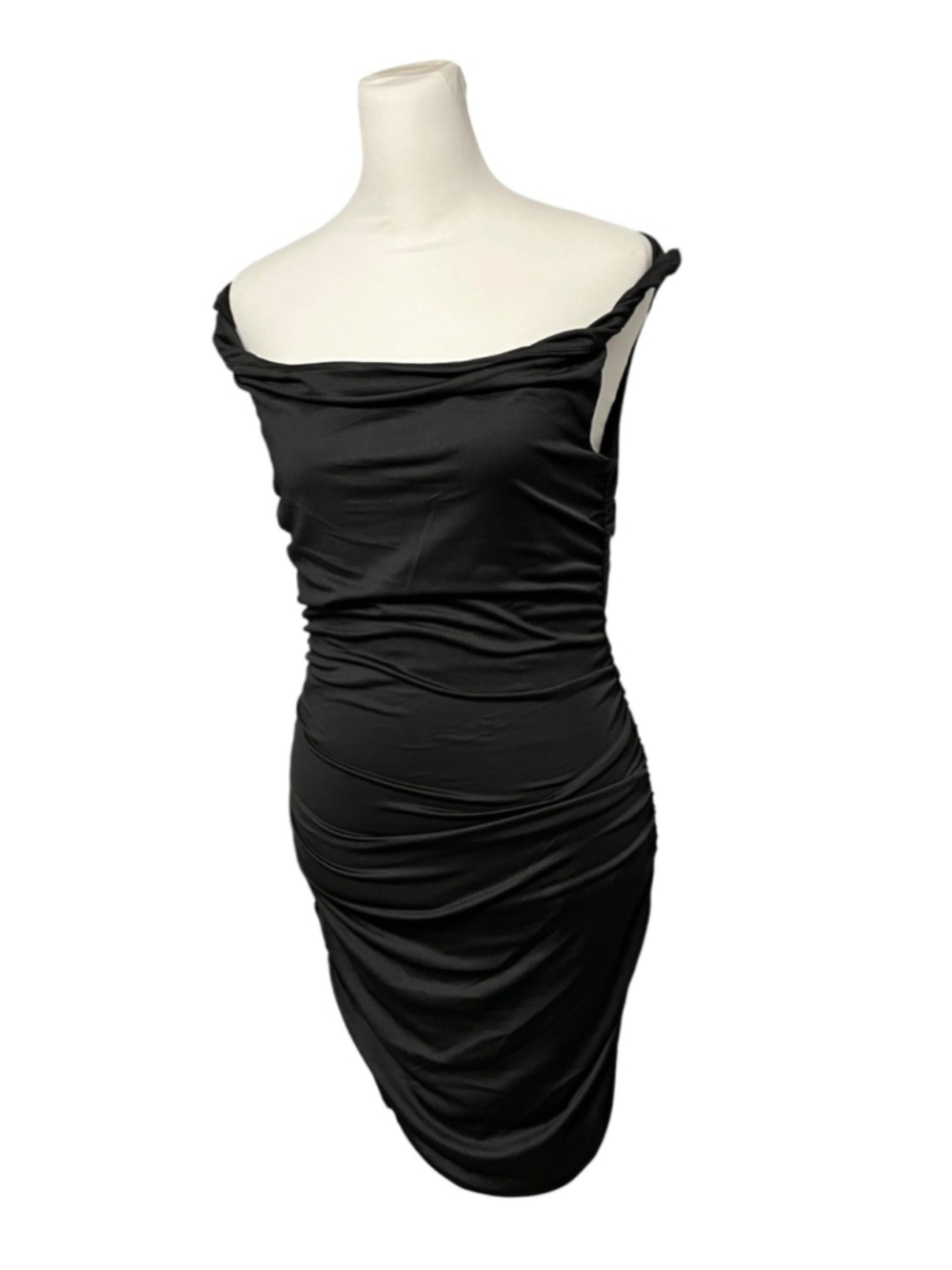 Hello Molly In The Cart Black Off Shoulder Side Ruched Mini Dress Size 6 NWT - Picture 7 of 11